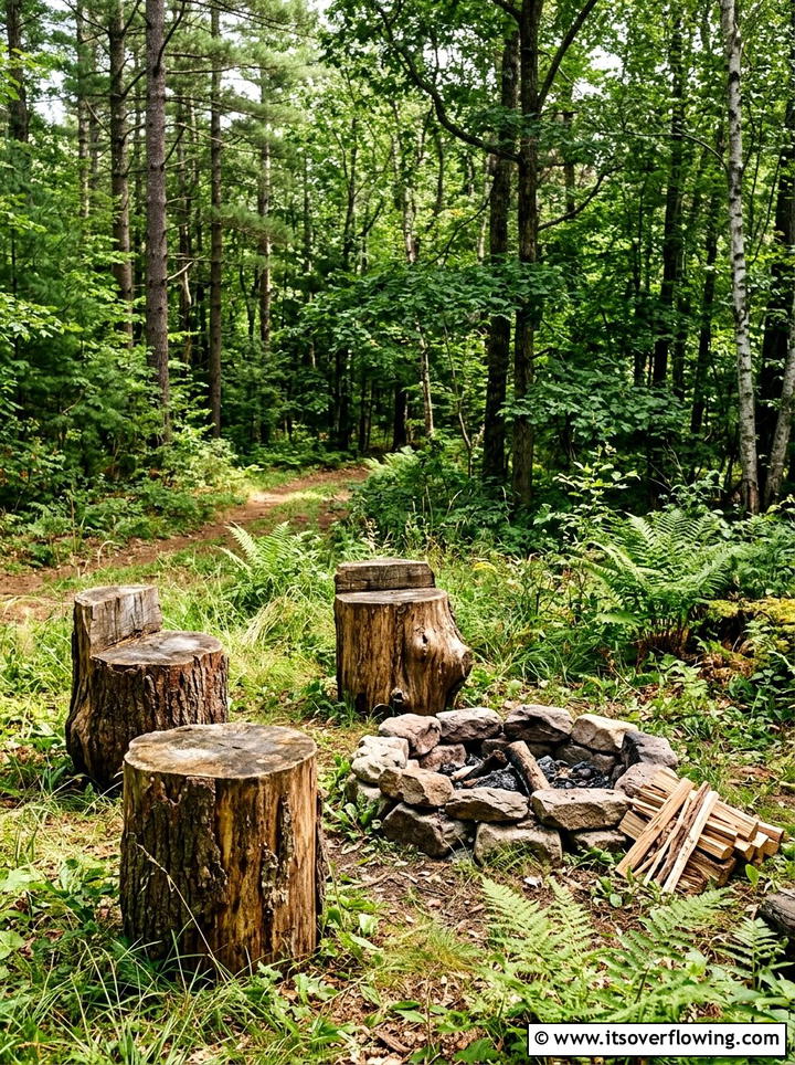 Rustic log seating - 25 backyard ideas with cozy corner