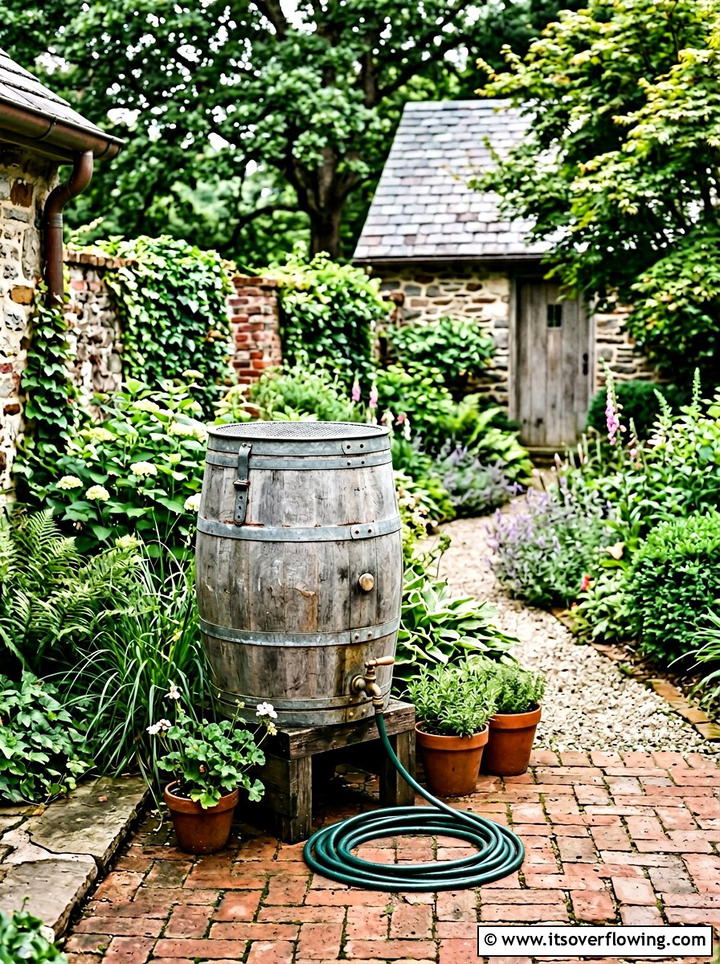 Rustic metal rain barrel - 25 cheap garden ideas with rain barrels