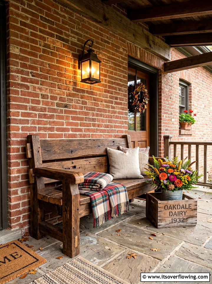 Rustic porch bench - 25 front porch decor ideas