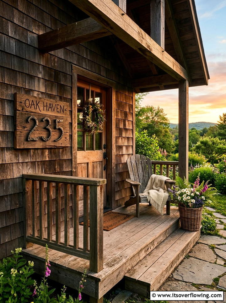 Rustic reclaimed wood address plaque - 25 front porch ideas with house numbers