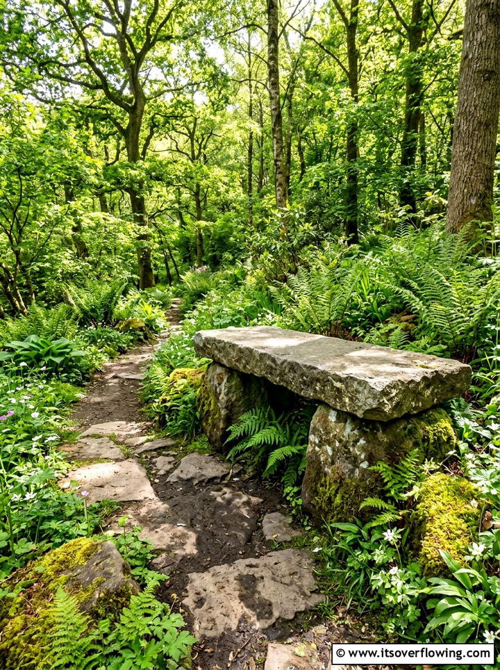 Rustic stone slab bench - 25 backyard ideas with stone seating