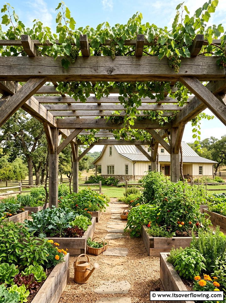 Rustic timber pergola for vegetable garden - 25 garden ideas with pergola