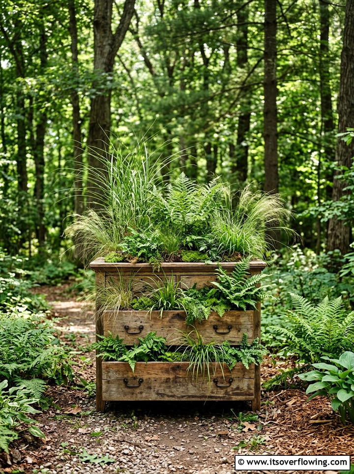 Rustic wood dresser planter - 25 upcycled garden ideas with old dressers
