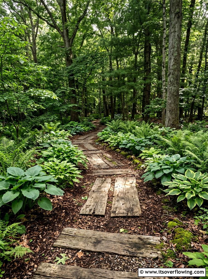 Rustic wood path - 25 garden decor ideas with reclaimed wood
