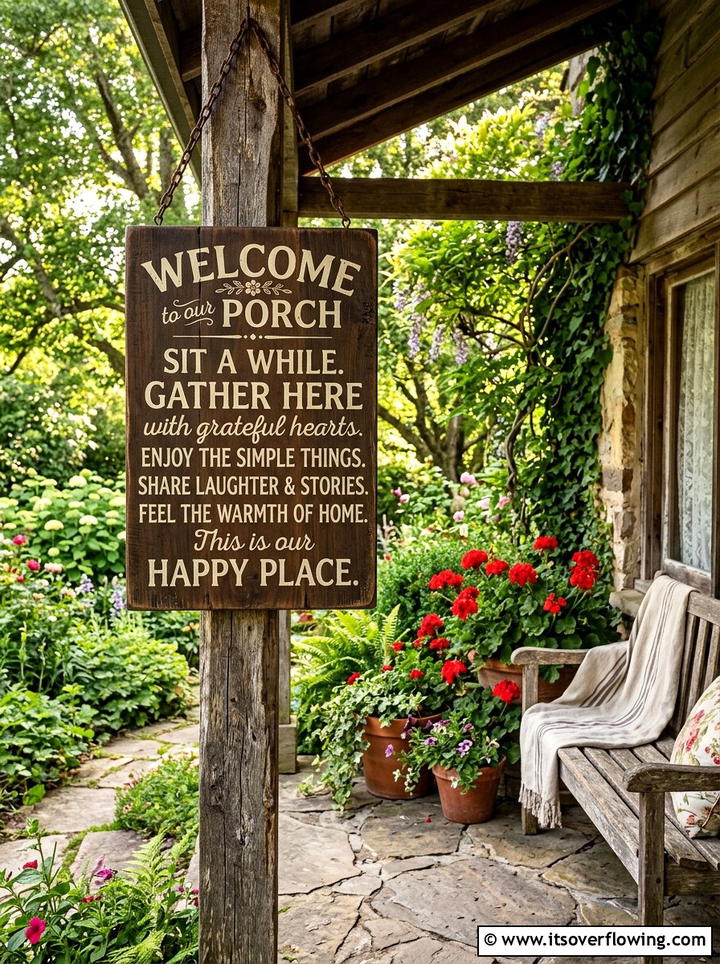 Rustic wood porch sign - 25 front porch ideas with signs and quotes