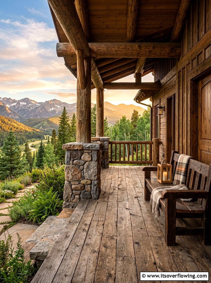 Rustic wood porch stone accents - 25 front porch ideas with wood floor