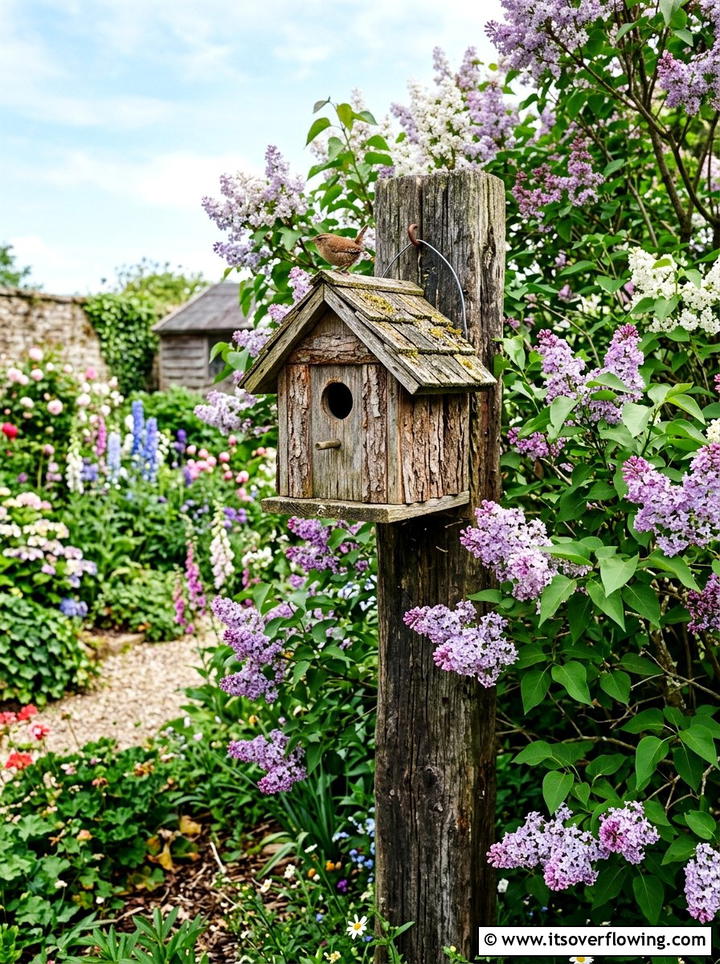 Rustic wooden birdhouse - 25 garden decor ideas with rustic accents