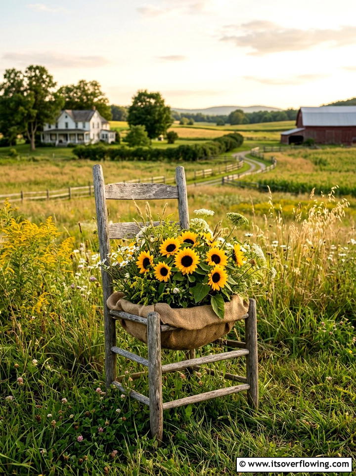 Rustic wooden chair planter - 25 upcycled garden ideas with old chairs