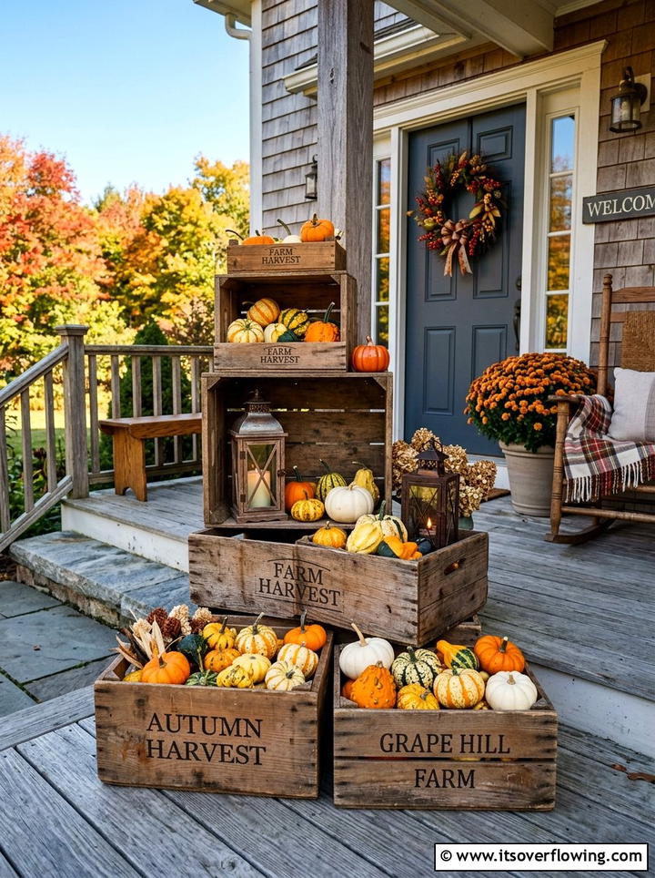 Rustic wooden crates - 25 front porch decor ideas for thanksgiving