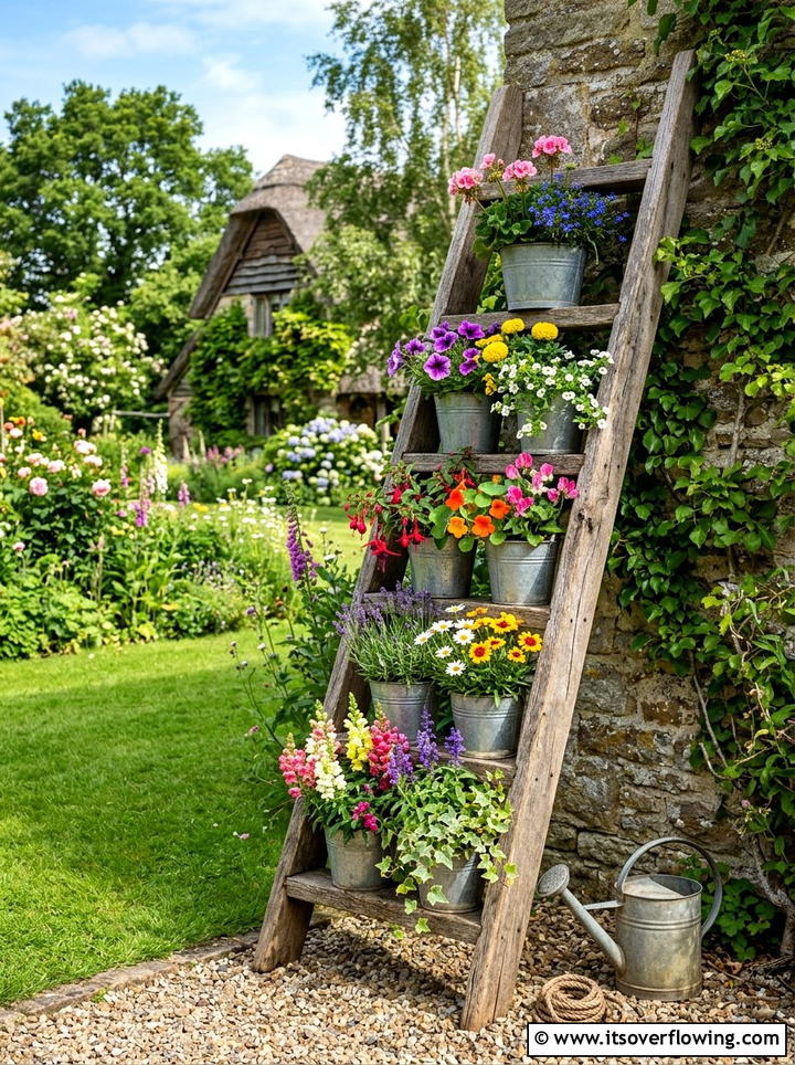 Rustic wooden planter stand - 25 upcycled garden ideas with ladder shelves