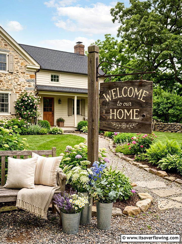 Rustic wooden welcome sign - 25 front porch decor ideas with personalized welcome sign