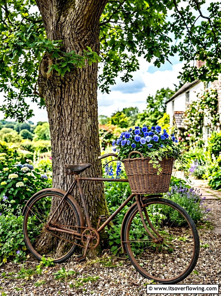 Rusty Bicycle Flower Stand - 25 reusing old things ideas for farmhouse garden look