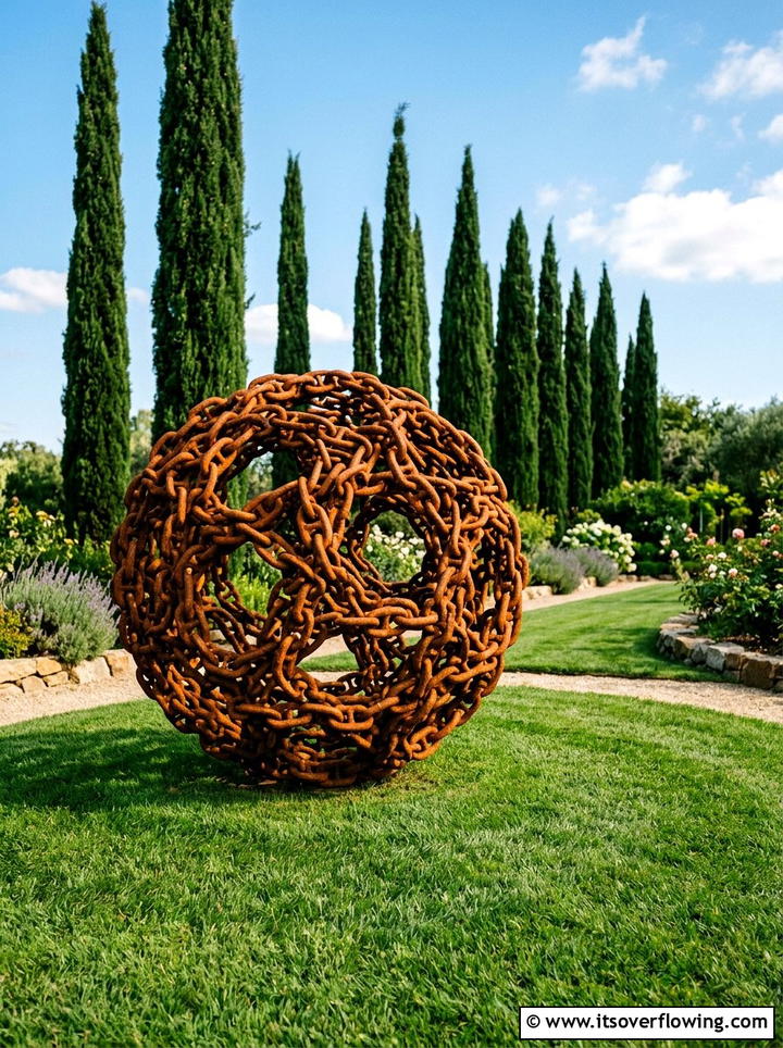 Rusty Chain Garden Sculpture - 25 recycled garden ideas with recycled metal art