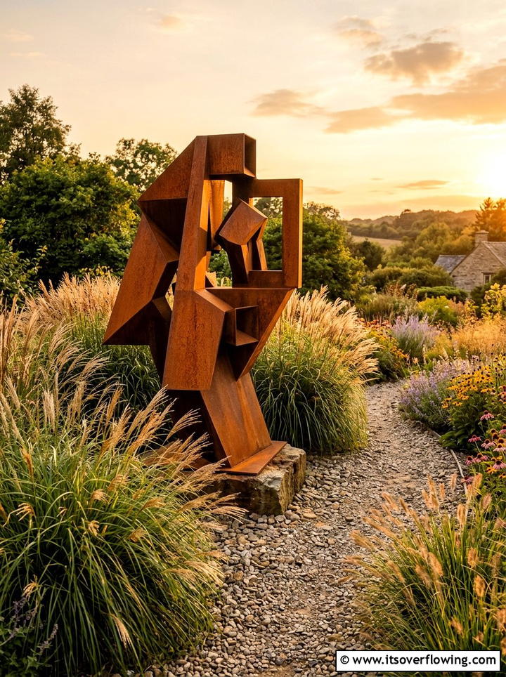 Rusty Iron Garden Sculpture - 25 garden decor ideas with metal art