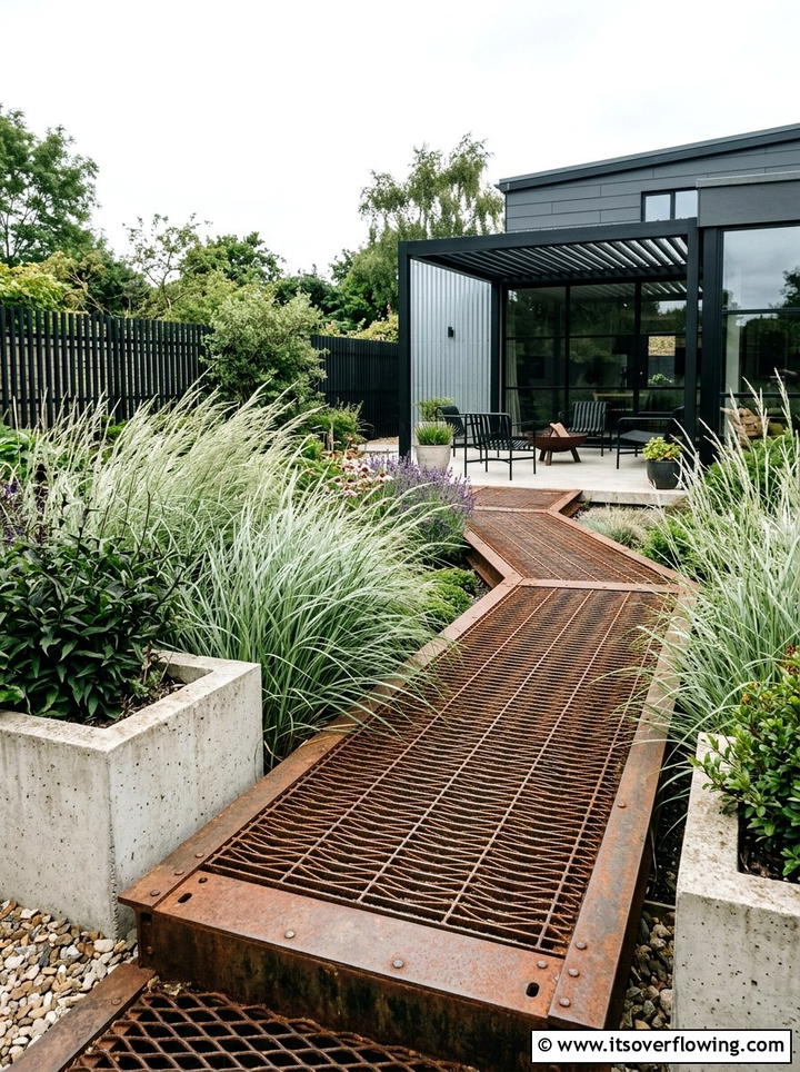 Rusty Metal Grate Walkway - 25 reusing old things ideas for garden pathways
