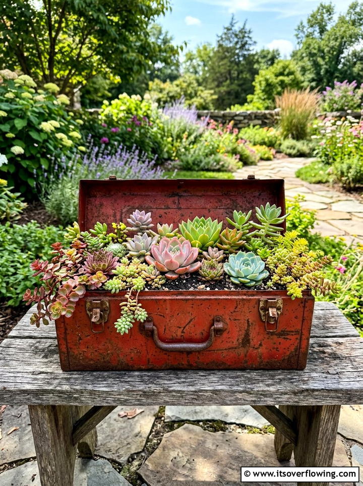 Rusty Metal Tool Box - 25 reusing old things ideas for garden planters