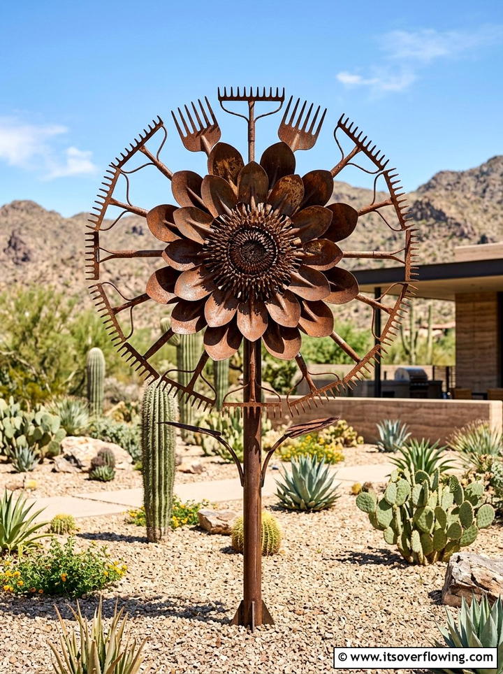 Rusty Tool Sculpture - 25 reusing old things ideas for yard art