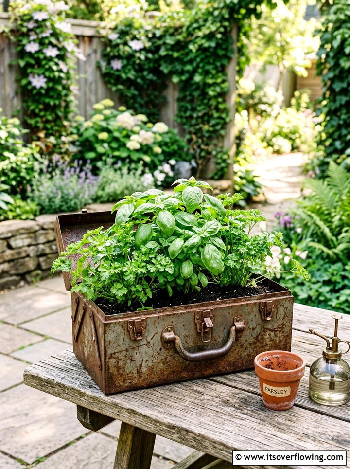 Rusty Toolbox Garden Planter - 25 garden ideas with old furniture