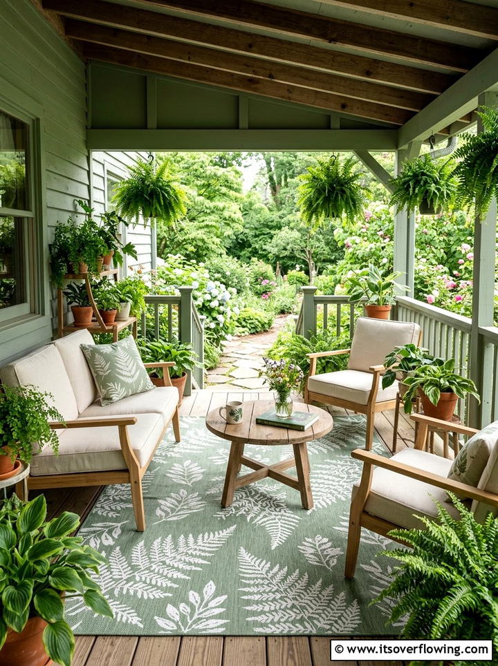 Sage Green Botanical - 25 front porch ideas with outdoor rug