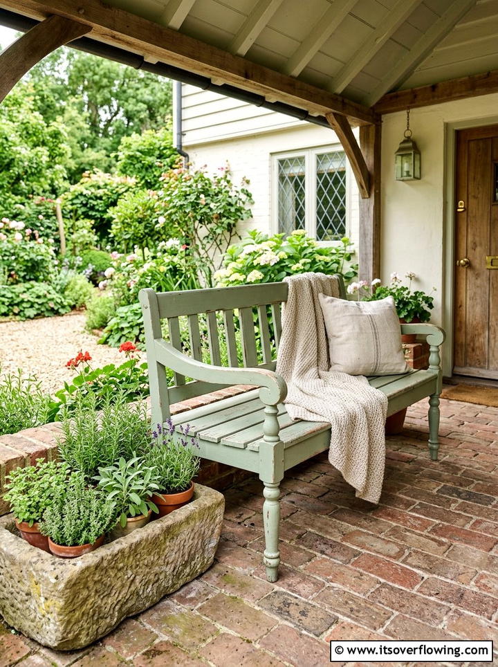 Sage Green Vintage Bench - 25 front porch decor ideas with antique benches