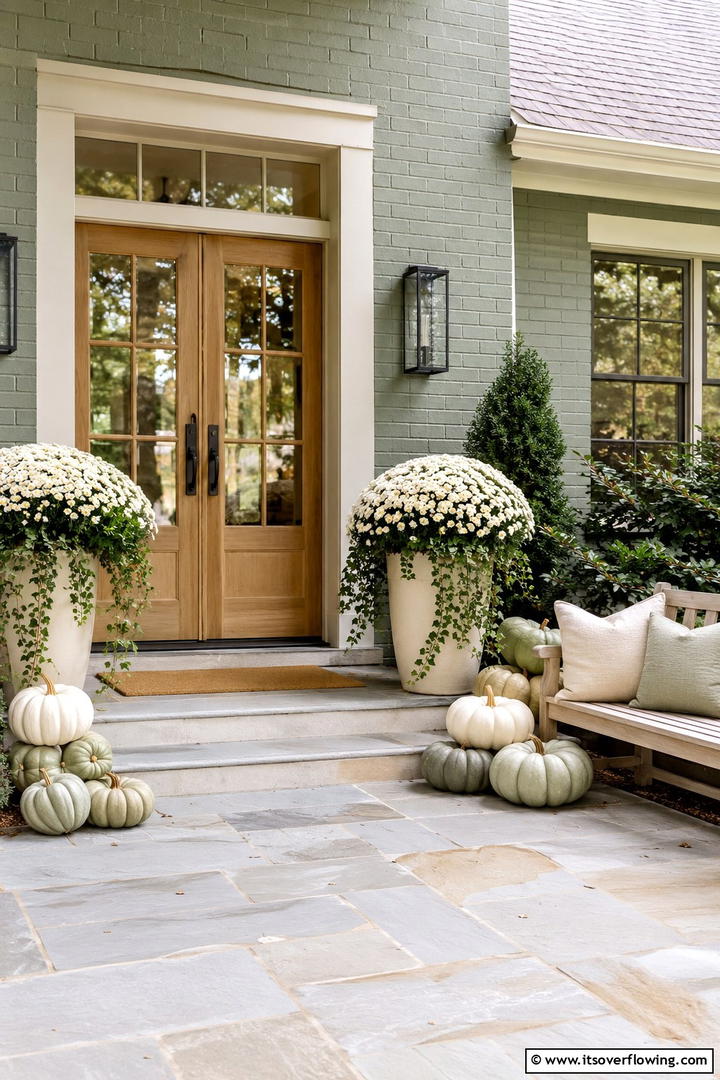 Sage Green and Cream Serenity - 50 Modern Fall Porch Decor Ideas Roundup- Warm Welcomes