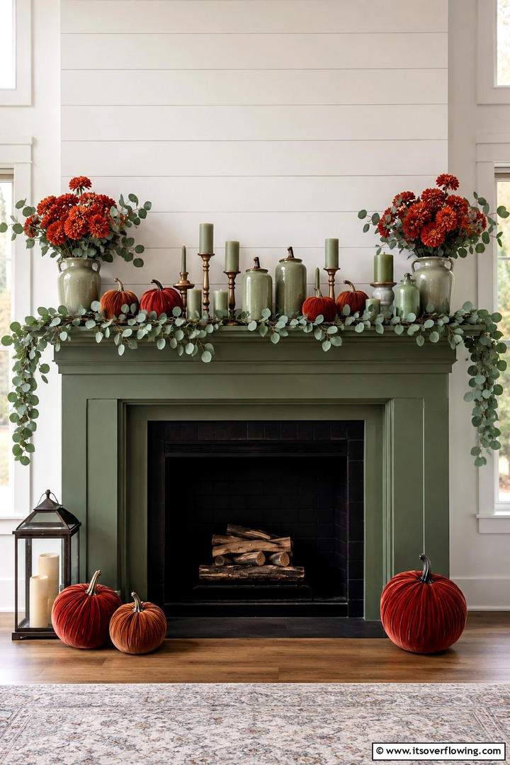 Sage Green and Rust Mantel - 50 Fall Mantel Decor Ideas for Cozy Spaces This Season