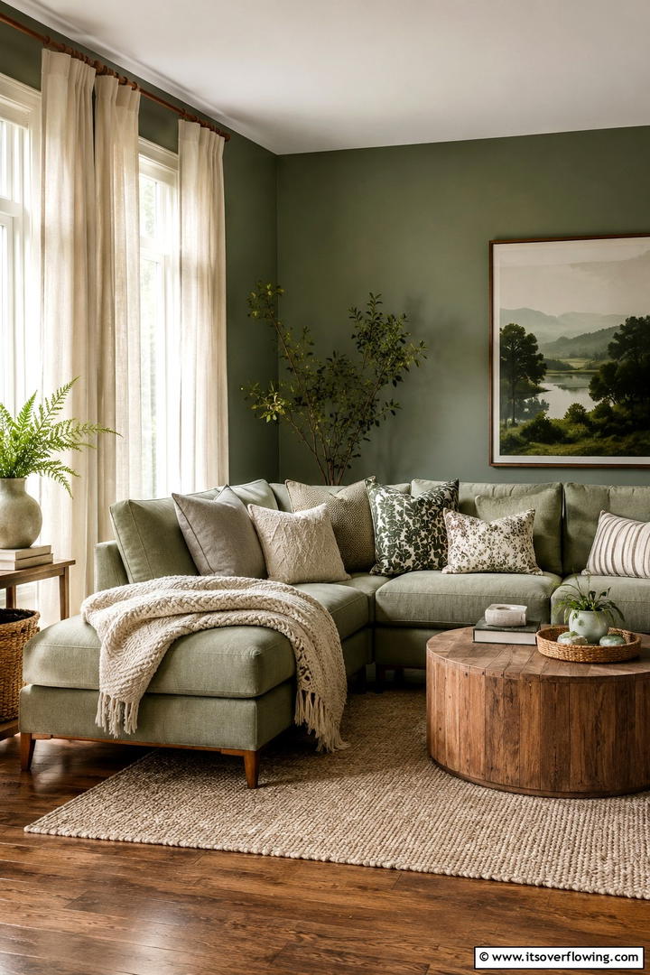 Sage Serenity with Textured Fabrics - 30 Rustic Sage Green Living Room Ideas for Earthy Elegance