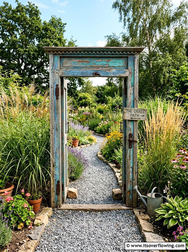 Salvaged Door Path Entrance - 25 backyard decorating ideas with old door decor