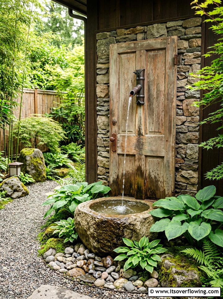 Salvaged Door Water Feature - 25 backyard decorating ideas with old door decor