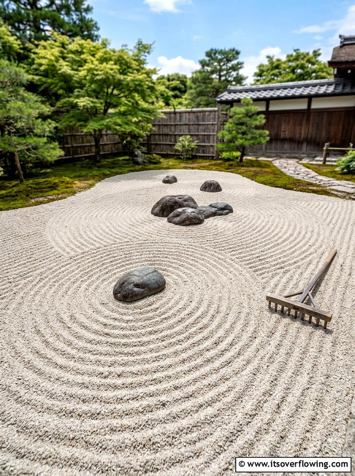 Sand Raking Pattern - 25 garden ideas for zen spaces