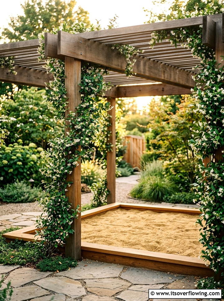 Sandbox Under Pergola - 25 backyard ideas with sandbox