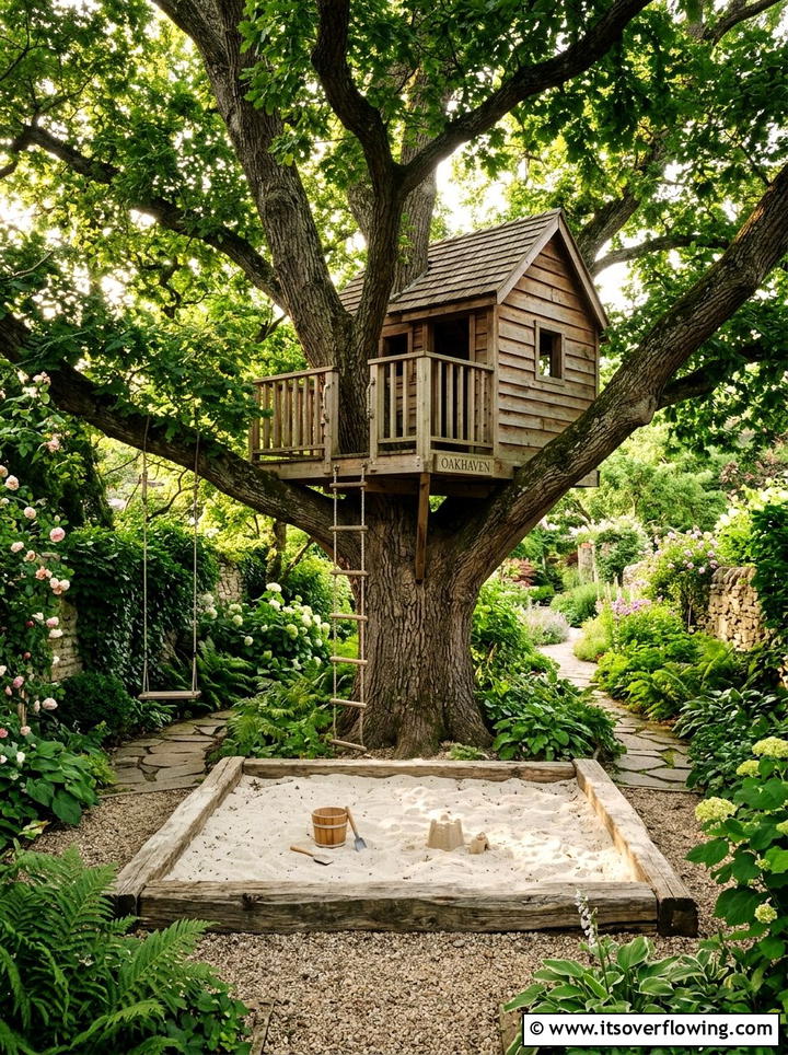 Sandbox Under Treehouse - 25 backyard ideas with sandbox