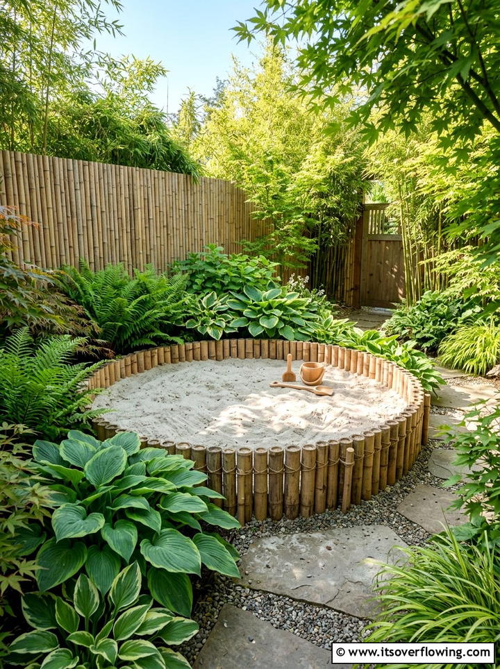 Sandbox With Bamboo Fencing - 25 backyard ideas with sandbox