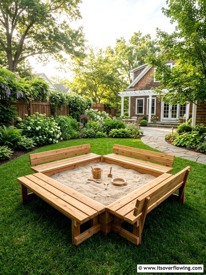 Sandbox With Bench Seating - 25 backyard ideas with sandbox