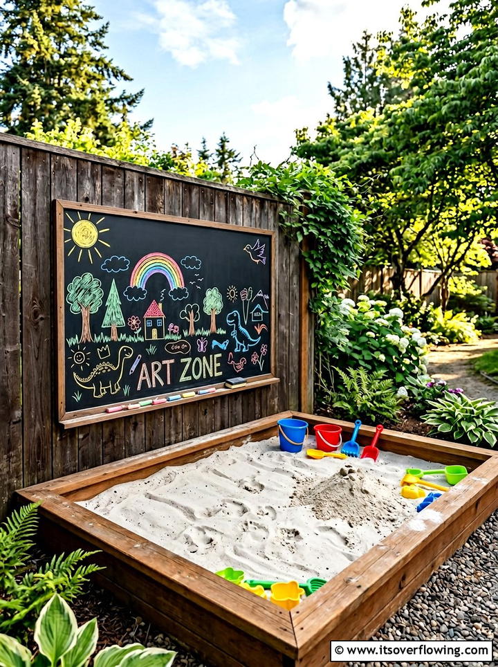 Sandbox With Chalkboard Wall - 25 backyard ideas with sandbox