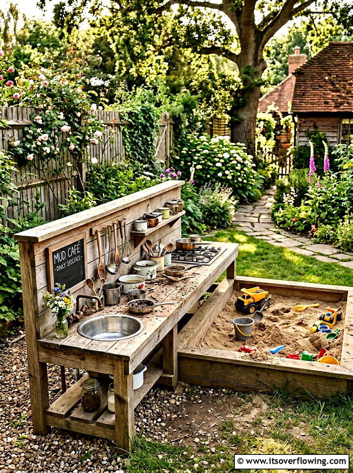 Sandbox With Mud Kitchen - 25 backyard ideas with sandbox