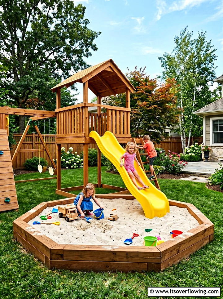 Sandbox With Slide Access - 25 backyard ideas with sandbox