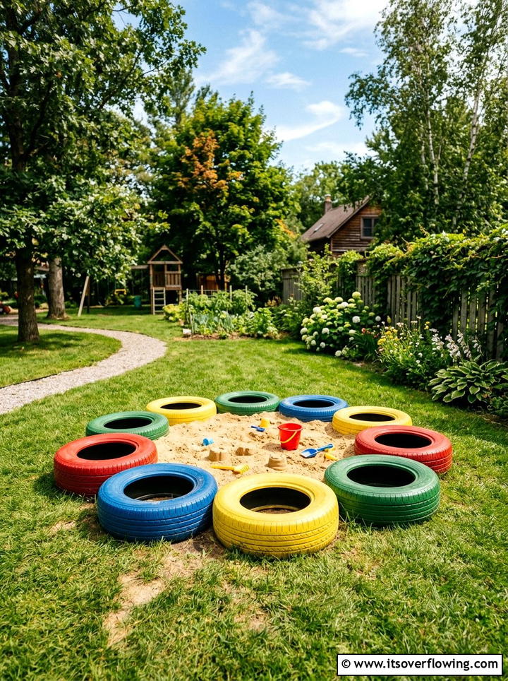 Sandbox With Tire Border - 25 backyard ideas with sandbox