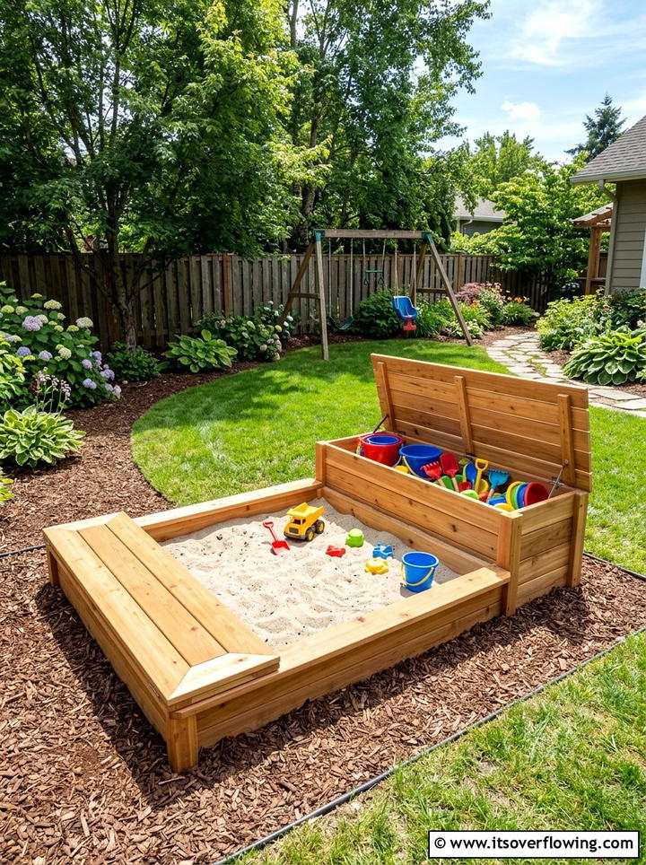 Sandbox With Toy Storage - 25 backyard ideas with sandbox