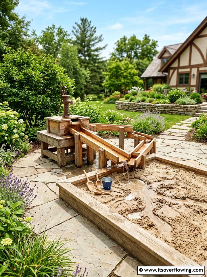 Sandbox With Water Play Station - 25 backyard ideas with sandbox
