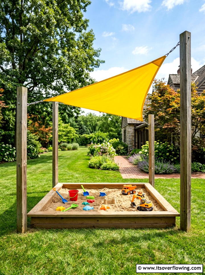 Sandbox shade sail - 25 backyard decorating ideas with shade sail