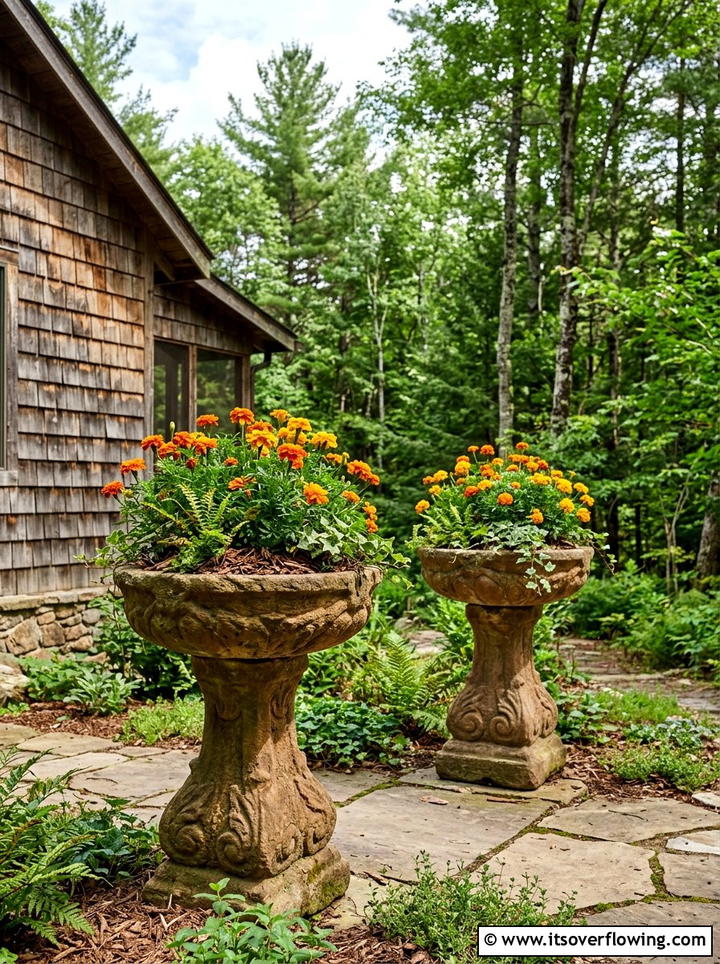 Sandstone Pedestal Planters - 25 front porch decor ideas with pedestal planters