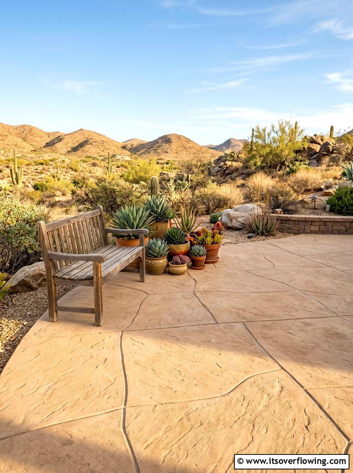 Sandstone Texture Patio - 25 backyard ideas with stamped concrete