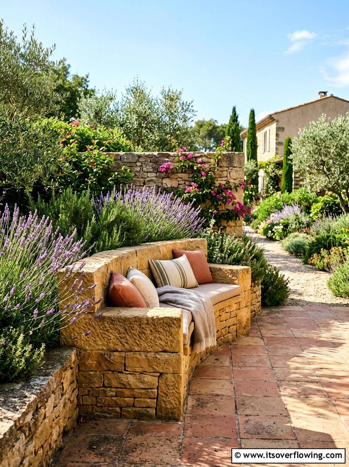 Sandstone garden seat - 25 backyard ideas with stone seating