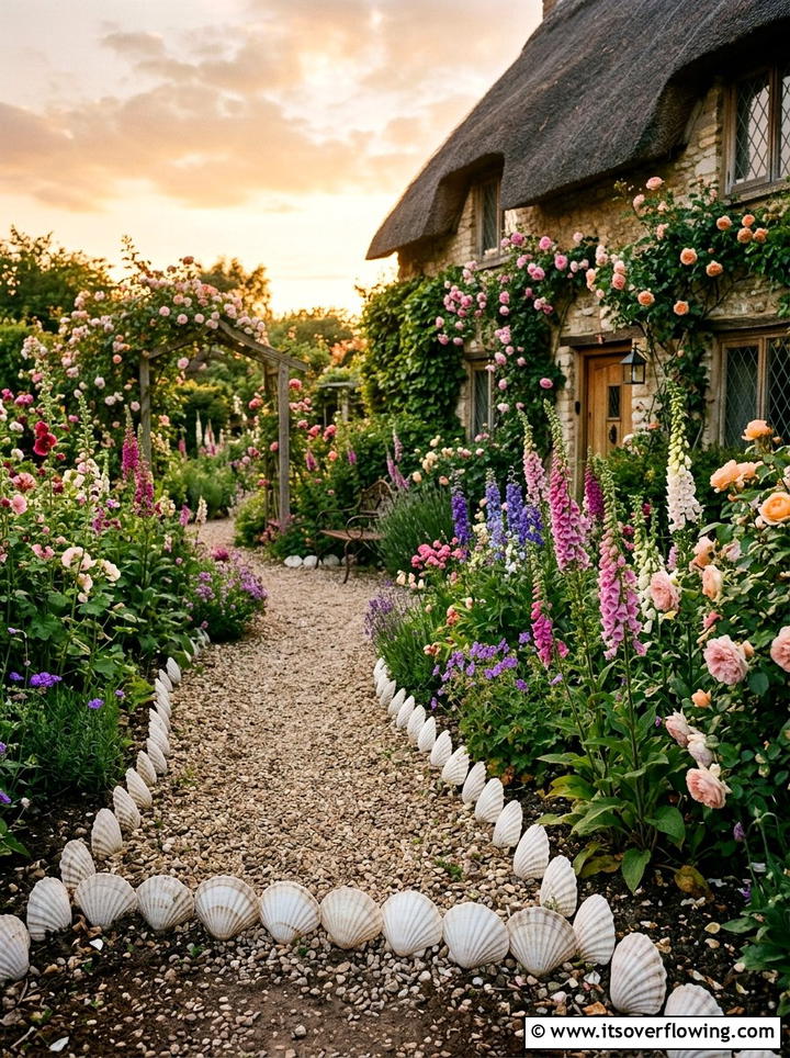 Scallop shell edge for cottage gardens - 25 garden ideas with shell borders