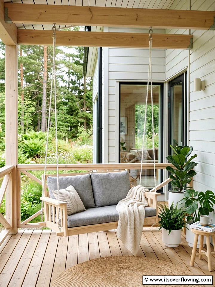Scandi Style Porch Swing - 25 front porch ideas with hanging chair