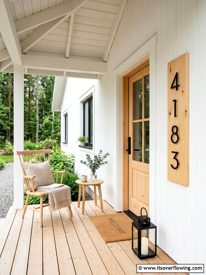 Scandi style porch address - 25 front porch ideas with house numbers