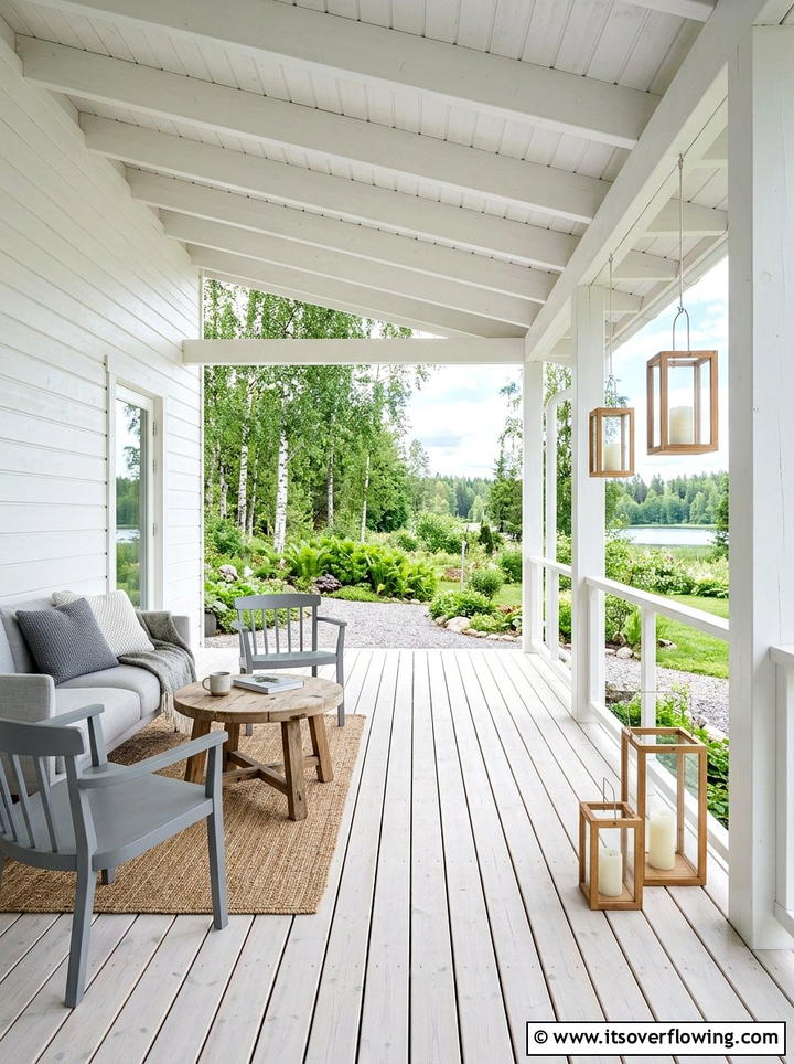 Scandi style porch pale wood floor - 25 front porch ideas with wood floor