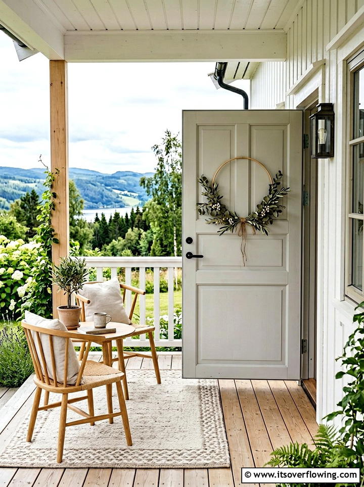 Scandi style porch - 25 front porch decor ideas with floral wreath