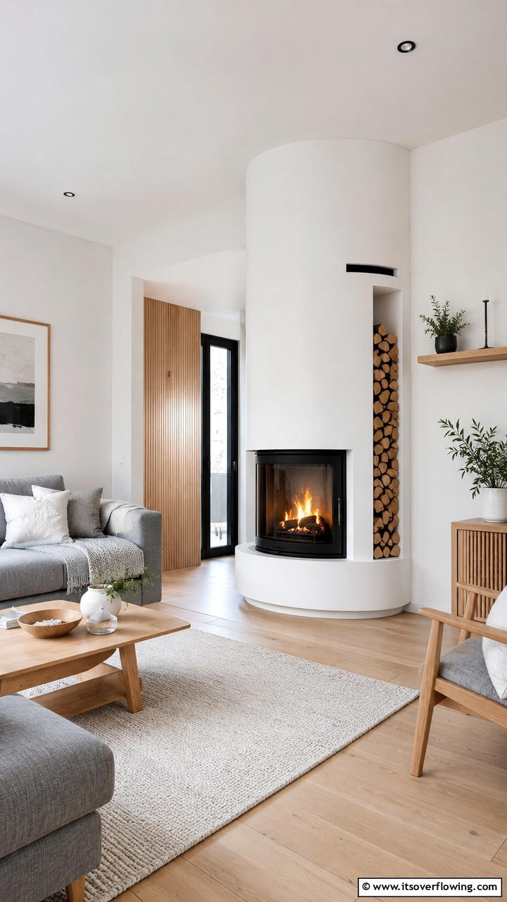 Scandinavian Inspired Corner Fireplace - 25 Cozy Corner Fireplace Ideas for Your Home